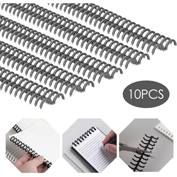 10 styk bindespiraler 34 ringe 15 mm plastbindekamme slidstærkt skrivemateriale spiraler bindemiddel (sort)