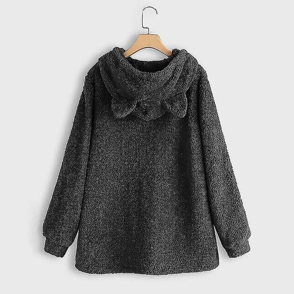 Oversize Fleece Hættetrøje Med Katteører Kvinder Efterår Vinter Pullover Dobbeltsidet Plys L Navy Blue