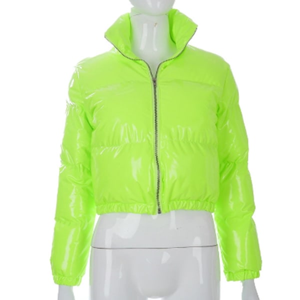 Kvinnors tjocka dunjacka med dragkedja och fickor, lämplig för kompisgängets klädsel L Fluorescent Green