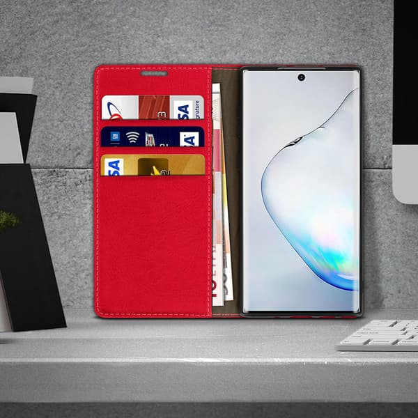Folio Aitoa Nahkaa Galaxy Note 10 Plus Kotelo Korttipidike Videoteline Punainen Red