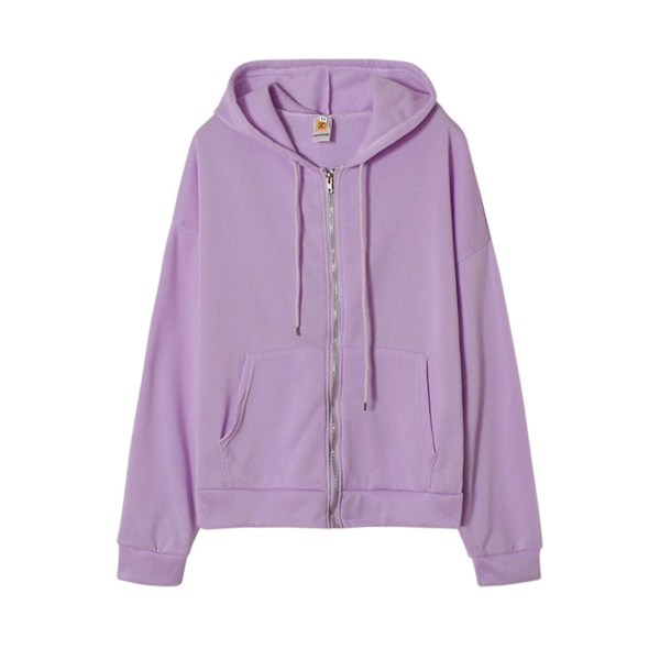 Hettegenser med glidelås foran, lommer, ensfarget, høst, avslappet, løs yttertøy L Purple