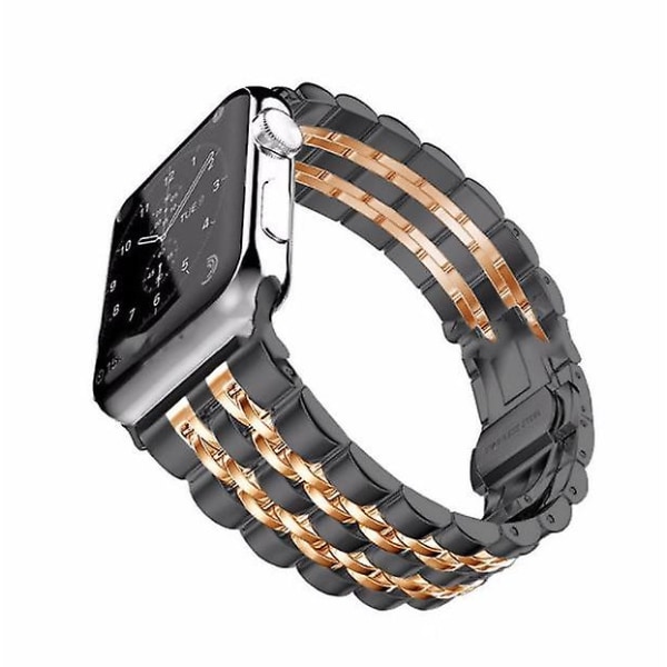 Apple Watch-armband, massivt rostfritt stålarmband för alla Iwatch-serier Black Gold 38 40 41mm