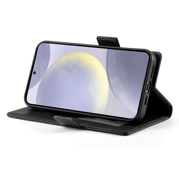 DF-010 Til Samsung Galaxy S25+ Stativcover i PU-læder med pung - Sortgrøn Black