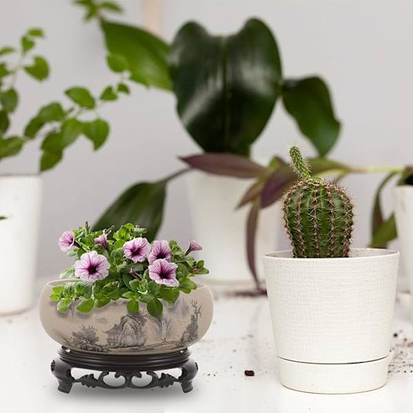 Store keramiske sukkulentpotter med præsentationsstativ kinesisk tuschmaleri design blomstervase