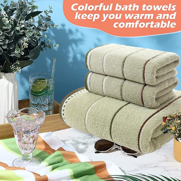 2-delad bomullsbadhandduksset Storlek-70*140cm, mycket absorberande, lätta badhanddukar Curry * greengray