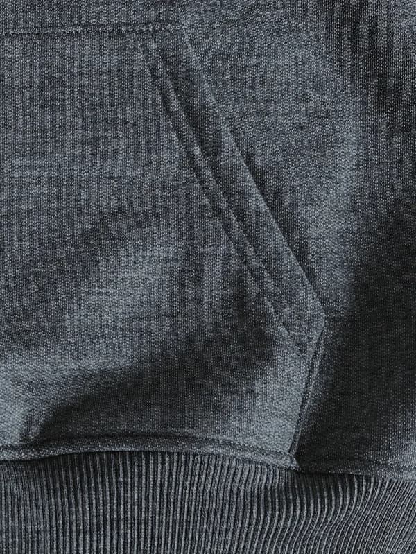 Solid Kangaroo Pocket Hettegenser, Casual Langermet Hettegenser For Høst & Vinter, Dameklær grey 3XL