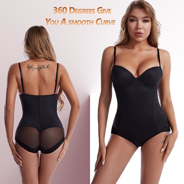 Bodysuit Shapewear för kvinnor, rygglös body shaper med inbyggd bh Black L