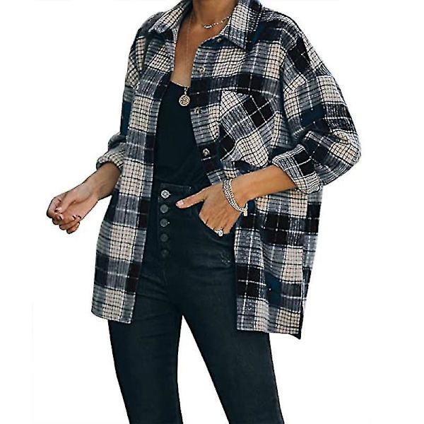 Dame Skjortejakke med Krage og Lommer, Rutete, Lange Ermer 2XL Red