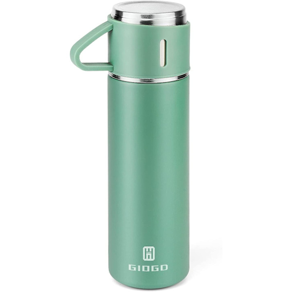 Vakuumisolerad termosflaska 500ml/17.6oz Rostfritt stål Termosflaska med kopp för kaffe Vatten Drickflaskor.(grön,singel)