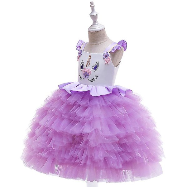 Prinsessekjole til jenter, Jenter Enhjørning Cosplay Karneval Bryllup Prinsessekjole Purple 130