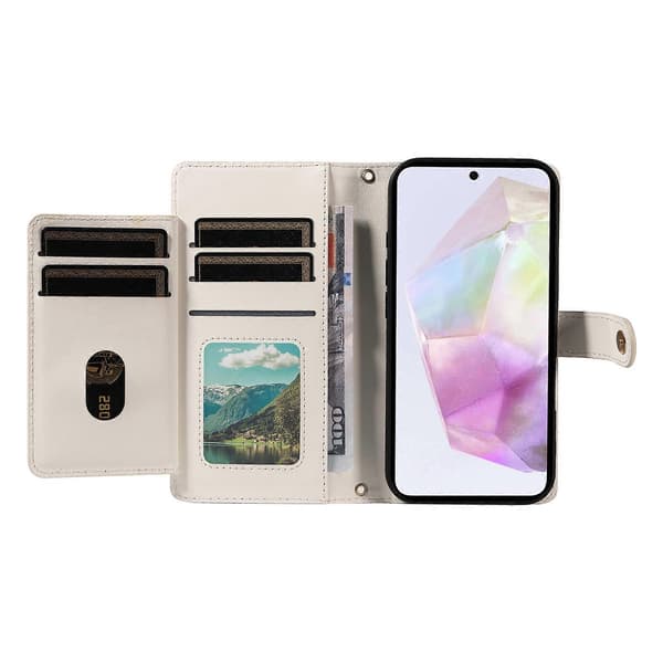 Kompatibelt plånboksfodral med remmar för Samsung Galaxy A35 5G, rombmönstrat läderställ White