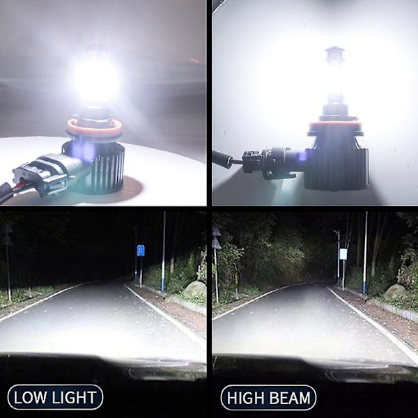 H11/h8/h9/h16 LED-lampor, 600 % starkare LED-lampor, 50 000+ timmars livslängd, 6000k Xenon White Non-polarity, 2-pack H1