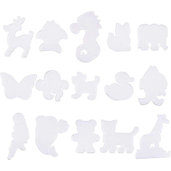 15 Stykker Dyre Perleplader til Strygeperler Klare Plastik Skabelon Perleplader til Hobbyperler (Fisk And Hund Hval Sommerfugl Kat)