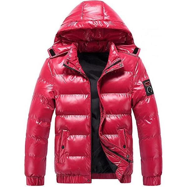 Herre Skinnende Dunjakke Aftagelig Hætte Vinter Tyk Varm Pufferjakke Red XL