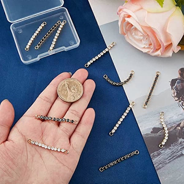 12 st 2 Färger Mässing Mikro Pave Kubisk Zirkonia Länkar Kopplingar Rektangulär Bar Smycken Kopplingar Hängsmycken 41x3mm Gyllene Kant Koppling Charm för DIY E