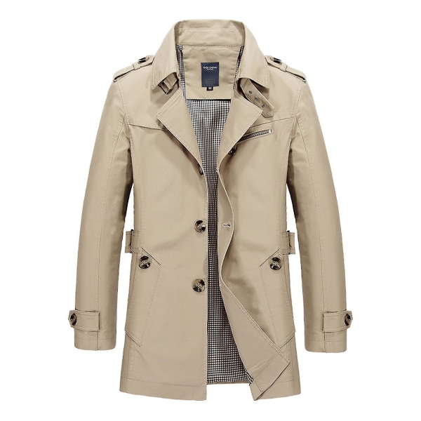 Menn Bomull Casual Jakker Mellomlang Vindjakke Vaskede Jakker For Vår Og M Light Khaki Thin