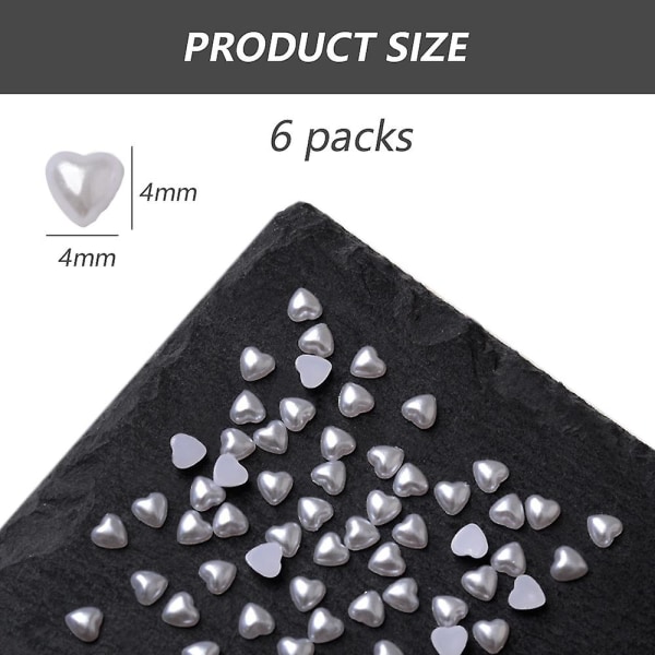 6 poser 1200 stk. Hvite Neglepynt Flatback Hjerte/firkant/trekant/diamant Multi Former 3d Neglepynt Materiale Utsmykninger For Neglekunst DIY Håndverk Acce heart 4*4MM