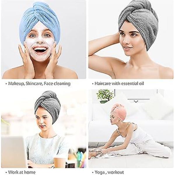 (grå, rosa, blå) 3-pack superabsorberande mikrofiberhandduk med knappar för torrt hår
