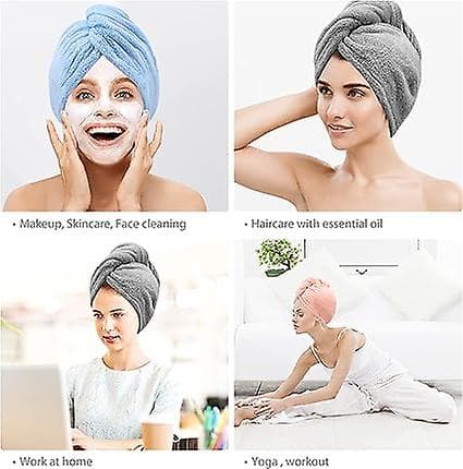 Sztxj (grå, rosa, blå) 3-pack superabsorberande mikrofiberhanddukar med knappar för torrt hår