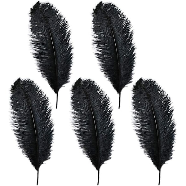 25-30 cm Strutsin Sulka Aito Luonnollinen Sulka Kodin Sisustukseen Juhliin Häihin, 5 kpl pakkaus (musta)