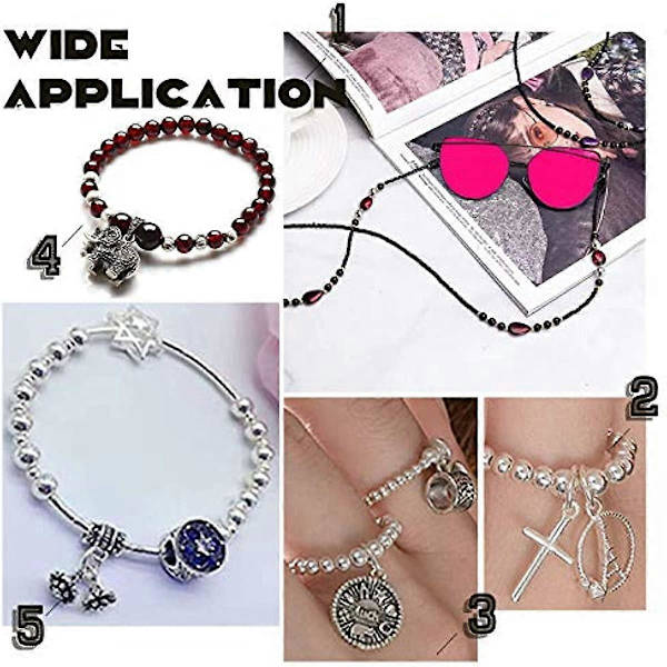 Cirka 290 st Runda Distanspärlor i Rostfritt Stål, 5 Storlekar, Lösa Pärlor 3/4/5/6/8mm Runda Pärlor för DIY Armband Halsband Smyckestillverkning, Rostfritt