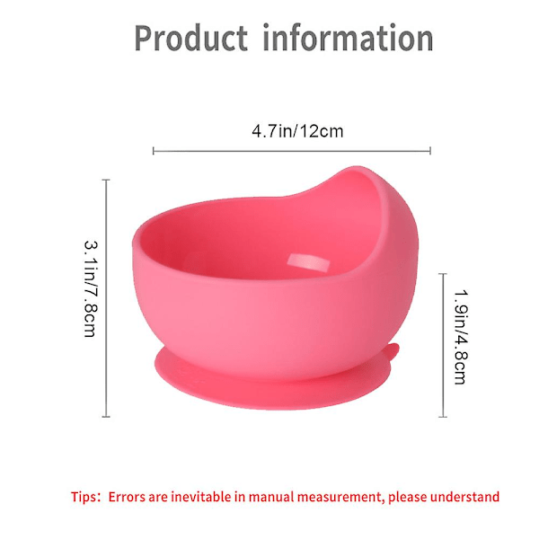 Silikon sugkoppskål lämplig för spädbarn och småbarn Lätt att rengöra, diskmaskin, mikrovågsugn Pink