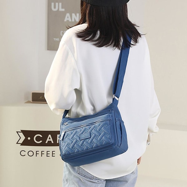 Kvinnor Crossbody Väska Multi-ficka Nylon Vattentät Lätt Casual Axelväska Handväska Portfölj blue