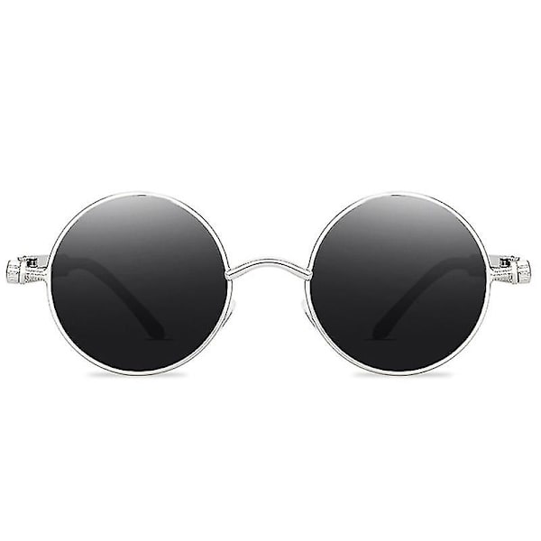 Aikuisten steampunk-pyöreät aurinkolasit, vintage retro -tyyliset cyberpunk-lasit Silver Frame Grey Lenses