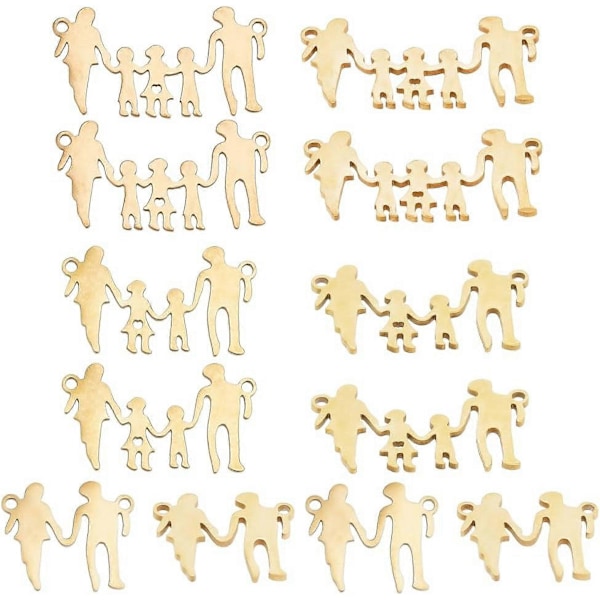 12 stk. Familieforbindelses charms menneskelig silhuet forbindelser med hult hjerte 304 rustfrit stål til smykkefremstilling