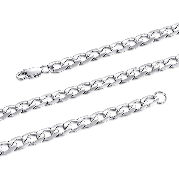 5mm 7mm 9mm Platt Kubansk Länk Kedja För Män Silver Curb Halsband.18-30tum