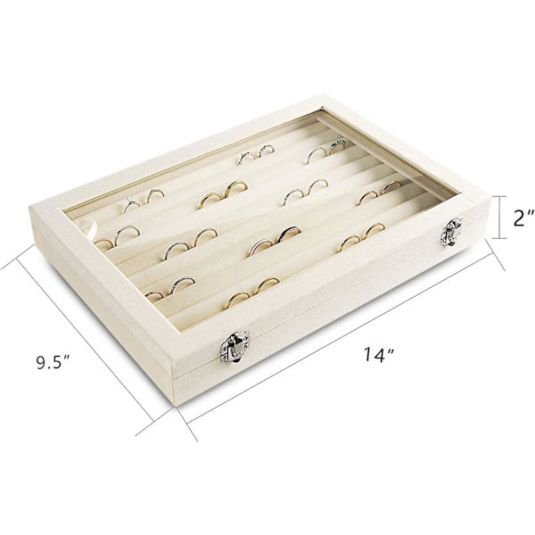 Ringe/øreringe Organizer Bakke Med Klart Låg 10 Rum Velvet Skuffeindsats Smykkeopbevaringsboks Med Transparent Glaslåg Smykkeudstillingskasse Showcas