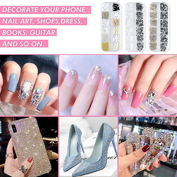 Nagelkonst Pärla Platt Botten Pärla Nagel Charm Guld Silver Vit Halvrund Nagelkonst Tillbehör Nagel Diamant Mix style1