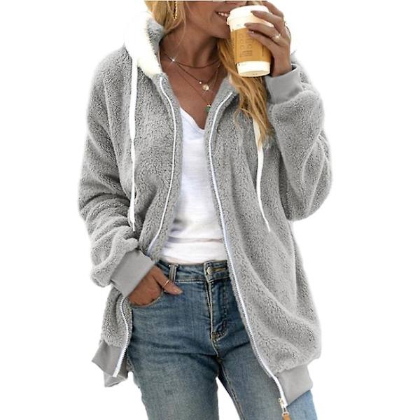Fleecejakke til kvinder, Oversized hættejakke med lynlås til kvinder Grey 4XL