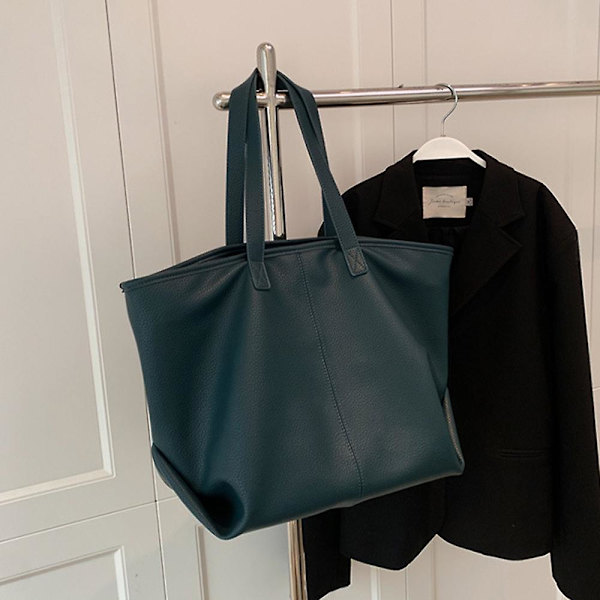 Stor kapacitet Enkel Pu Retro Väska Ny Tote Väska En-axlad Studentväska blue