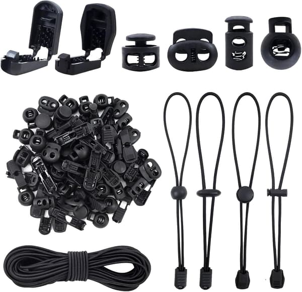 Elastiskt rep, 3 mm x 10 m svart elastiskt rep med 40 repändar + 40 repgenomföringar runt högelastiskt elastiskt gummirep för dragskoryggsäck