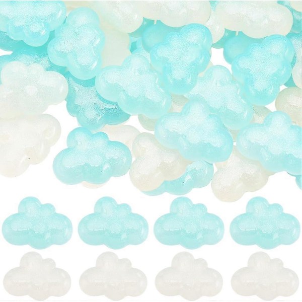 1 Ask 40 st Mini Resin Cabochons Moln Platta Bak Söt Glitter Moln Vit Blå Regnbåge Iriserande Plätering Söta Resin Charms för DIY Hantverk