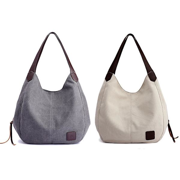 Dam Multi Pocket Axelväska, Canvas Handväska Handväska, Enstaka Axelväska, Artistisk Och Minimalistisk White*Grey