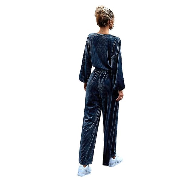 Dame Velour 2-delt Sæt, Sweatsuit Sæt Lounge Sæt Blue L