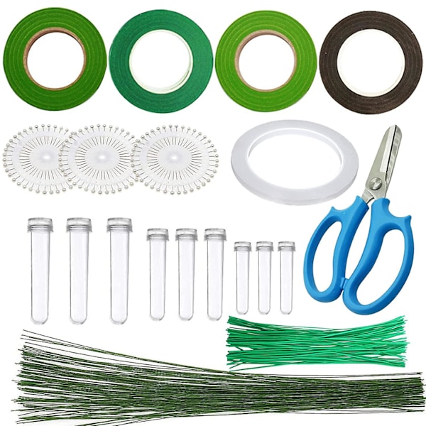 20 st blomsterarrangemang kit, blomstertejp, 26 gauge grön blomsterstjälkstråd, blomster vattenrör, blomstersax, dubbelsidig tejp för bukett stjälk