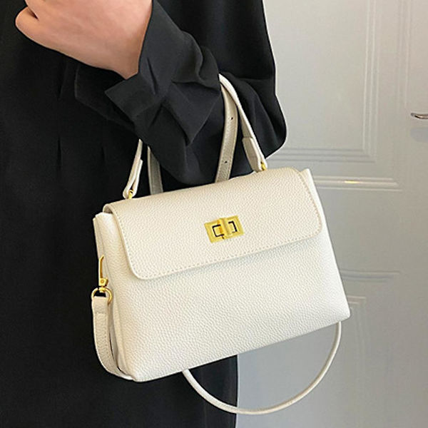 Retro Klassisk Veske Clutch Bag Pu Håndveske Med Skjult Spenne Passer For Damer. white