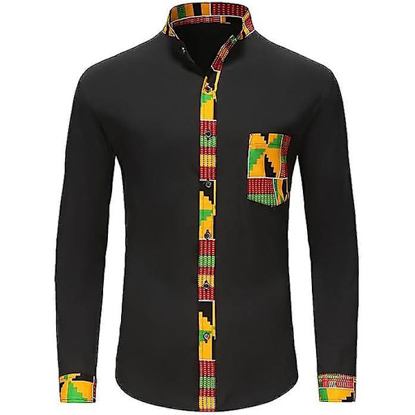 Herr Casual Button Down Skjorta Långärmad Hipster Strand Skjortor Black M
