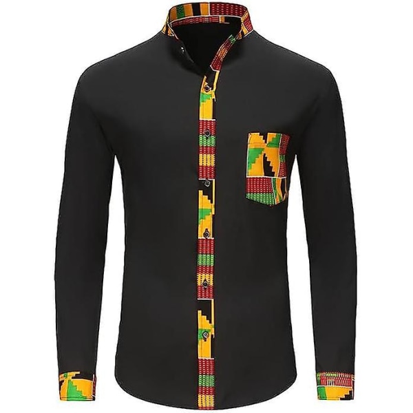 Herre Casual Skjorte med Knapper Langermet Hipster Strandskjorter Black XL