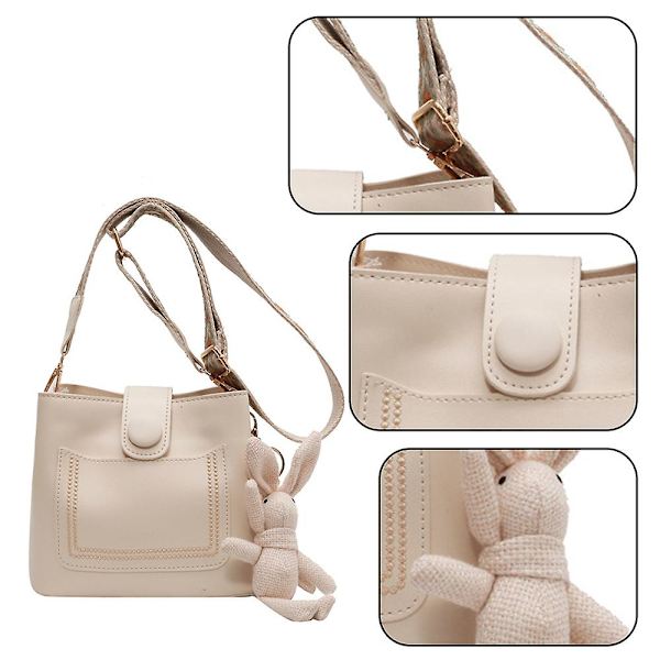 Ny Pu Tote Bag Mode Handväska Axelväska Joker Retro Slung Bucket Bag white