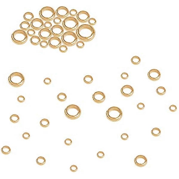 5 Storlekar Gyllene Distanspärlor 100st 3-6mm Rondelle Distanspärlor Rostfritt Stål Lösa Pärlor Slät Yta Pärlor Hitta för DIY Armband Halsband Smycke