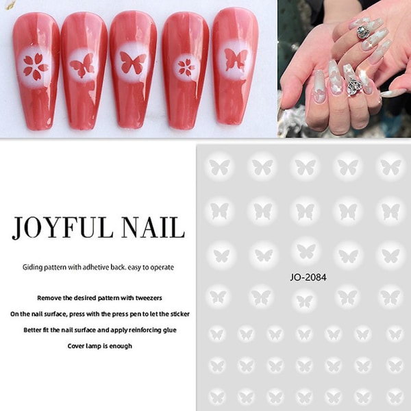 10 ark nagelklistermärken, vita självhäftande nageldekor, Starlight fjärilar gör-det-själv-manikyrdekorationer för kvinnor flickor