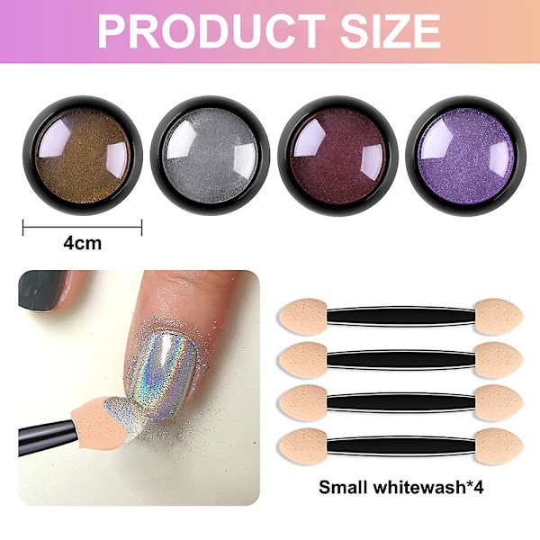 Nagelpulver Metall Spegel Mjöl Holografiskt Pigmentpulver Nagelkonst Dekoration Set 4 Lådor Set3