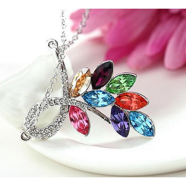 Kaulakoru riipus naisille, koristeltu vihreillä Swarovski-kristallilehdillä ja 925 hopealla Colourful