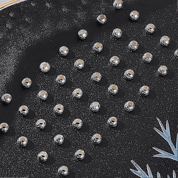 1 Æske 100 stk. 3 mm Spacer Perler Sterling Sølv Glatte Runde Store Hul Løse Kugle Perler