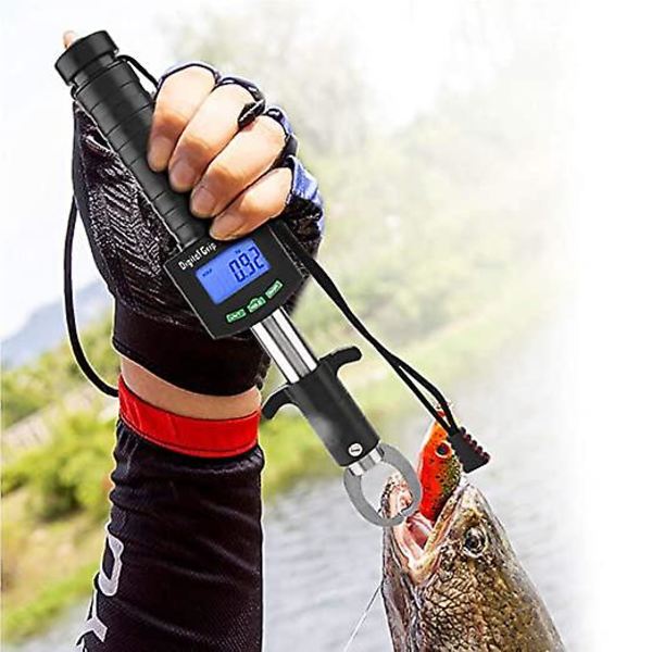 Fiskläppgrepp med digital våg, 25 kg/55 lb bärbar läppgrepp med elektronisk viktvåg