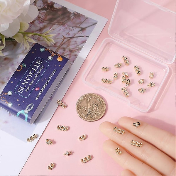 30 st 3 stilar Äkta 14K guldpläterade strass tvåhåls distanspärlor Metallblomma distanspärlor Mässing Pave Kubisk Flera Strängar Hål Länk Kopplingspärla